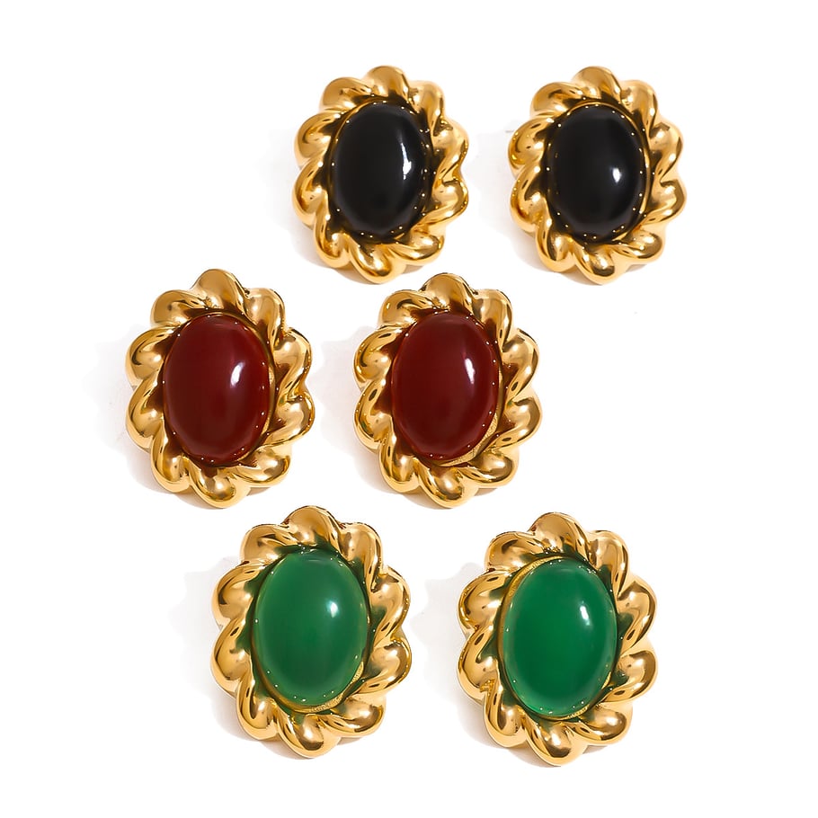 1 Pair Classic Series Retro Geometric Stainless Steel 18K Gold Plated Women Earrings set Picture5