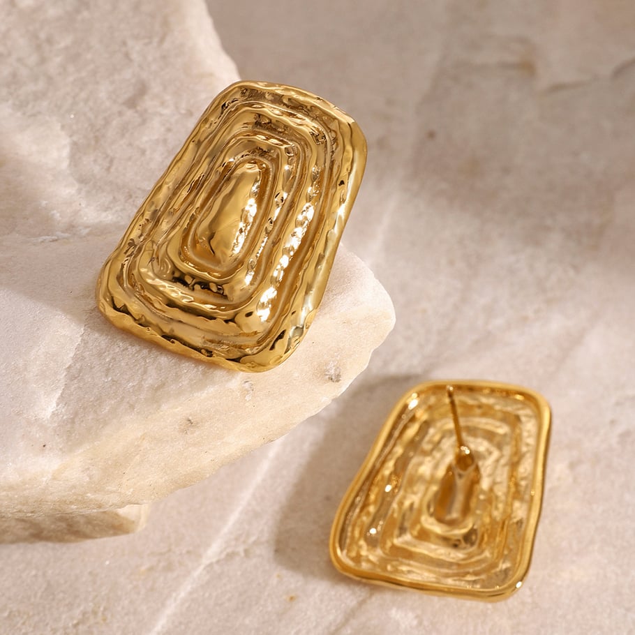 1 paire de boucles d&#39;oreilles à tige géométriques rétro en acier inoxydable plaqué or 18 carats pour femme Image6