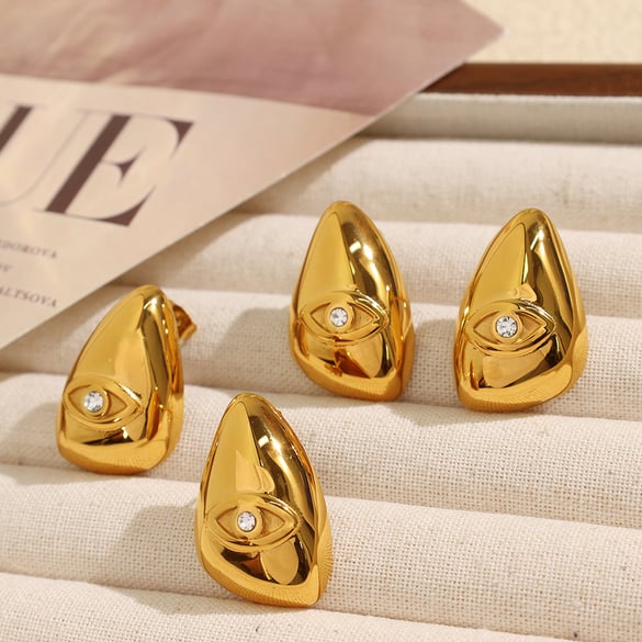 1 paio di orecchini a bottone da donna con strass placcati in oro 18 carati, serie classica, con occhio giornaliero, in titanio e acciaio