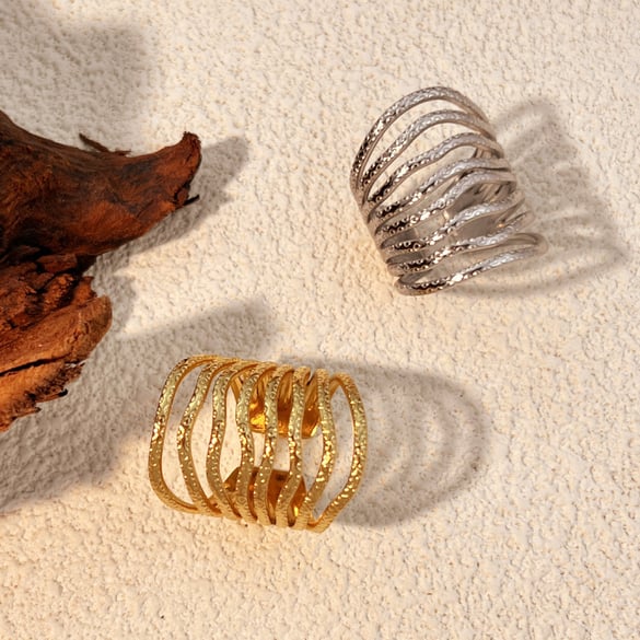 1 pezzo semplice serie retrò geometrico in acciaio inossidabile color oro anelli regolabili da donna