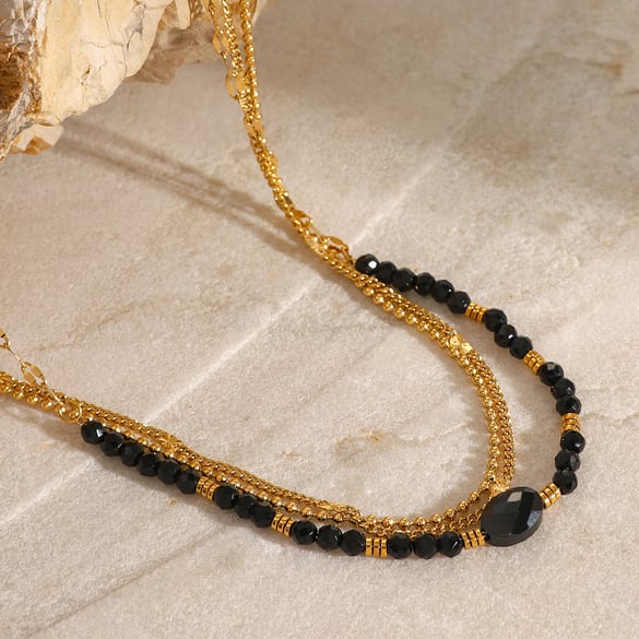 1 Piece Simple Series Elegant Beads Stainless Steel 18K Gold Plated Natural Stone Women Layered Necklaces