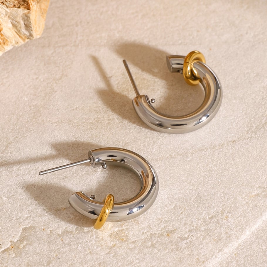 1 Pair Simple Series Simple Geometric Stainless Steel 18K Gold Plated Women Hoop Earrings Picture7