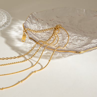 1 Stück Klassische Serie Elegante geometrische Edelstahl 18K vergoldet Damen Layered Halsketten h5 Bild5