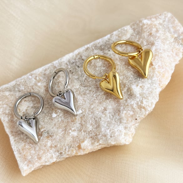 1 Pair Commute Series Simple Daily Slender Heart Shape Stainless Steel Gold Color Women's Drop Earrings