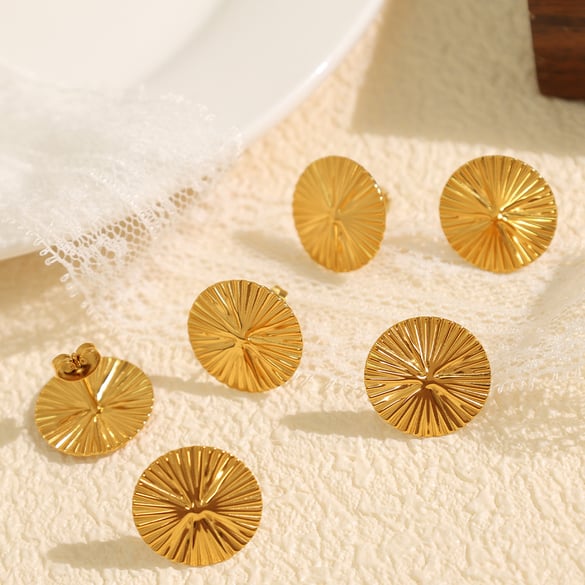 1 Pair Simple Series Retro Geometric Stainless Steel 18K Gold Plated Women Stud Earrings 2
