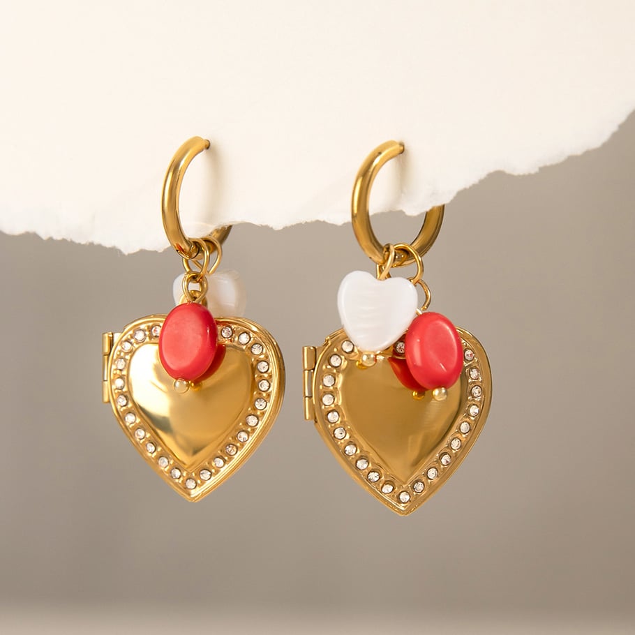1 Pair Romantic Series Elegant Sweet Heart Stainless Steel Natural Stone Gold Color Women's DIY Drop Earrings Picture5