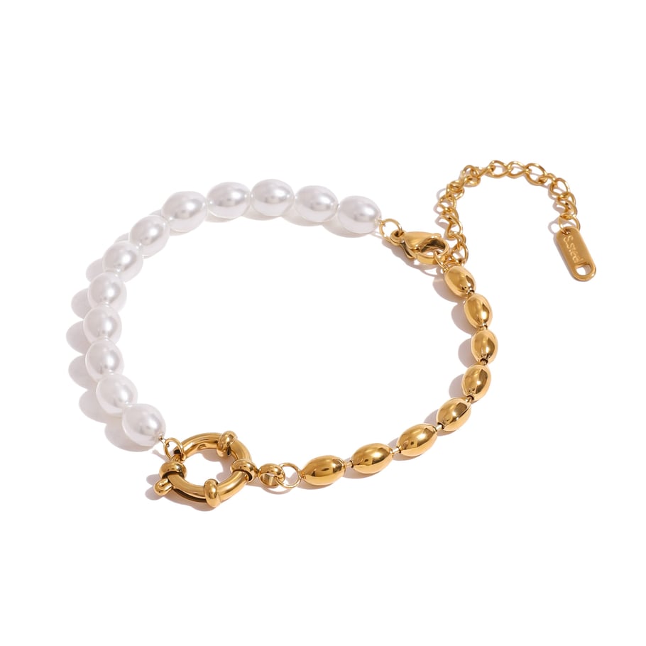 1 Piece Classic Series Europe and America oval Stainless Steel 18K Gold Plated Artificial Pearl Women Beaded Bracelets Picture7