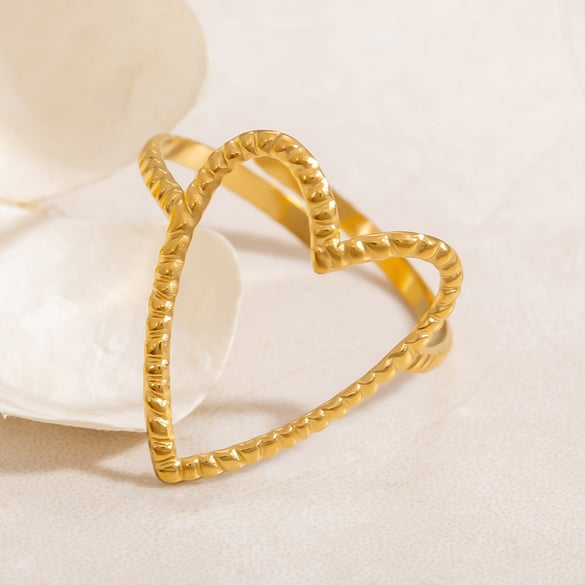 1 Adet Romantik Seri Tatlı Kalp Paslanmaz Çelik Altın Rengi Kadın Ayarlanabilir Yüzükler