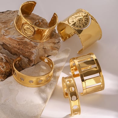 1 Paar Simple Series Casual Solid Color Edelstahl 18 Karat vergoldet Damen verstellbare Ringe h5 Bild4