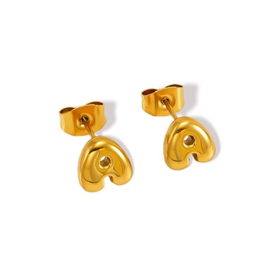 1 par de aretes de botón de acero de titanio chapados en oro de 18 quilates con letras elegantes de serie simple para mujer h5 Imagen5
