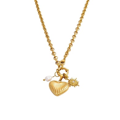1 Piece Romantic Series Retro Heart Stainless Steel 18K Gold Color Plated Rhinestone Women's Pendant Necklaces h5 Picture8