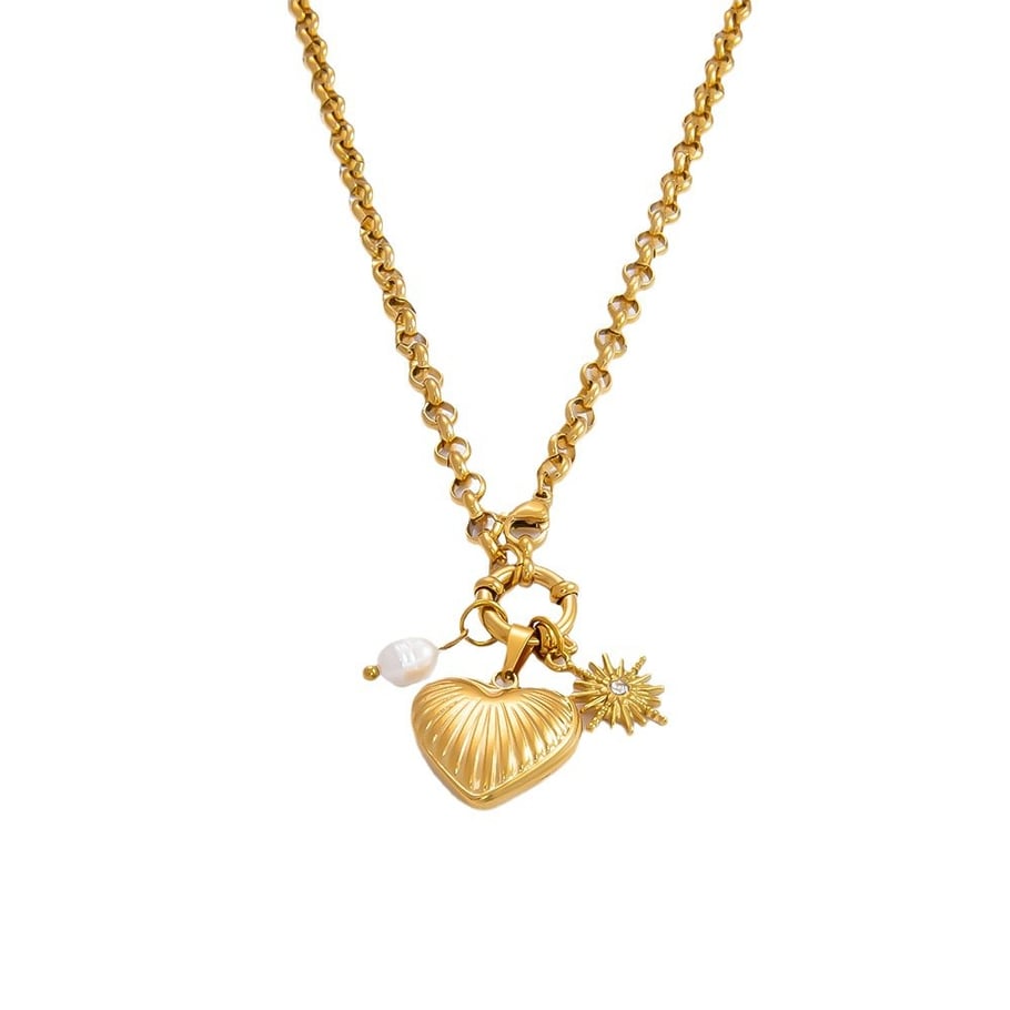 1 Piece Romantic Series Retro Heart Stainless Steel 18K Gold Color Plated Rhinestone Women's Pendant Necklaces Picture8