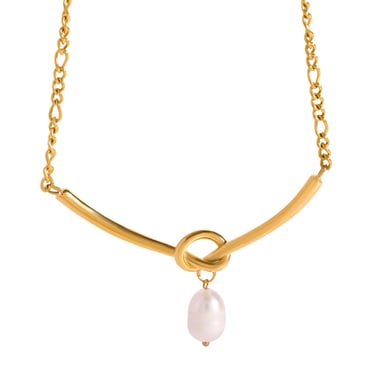 1 Stück Simple Series Elegant Twist Edelstahl 18 Karat vergoldete Kunstperle Damen-Halsketten h5 Bild5