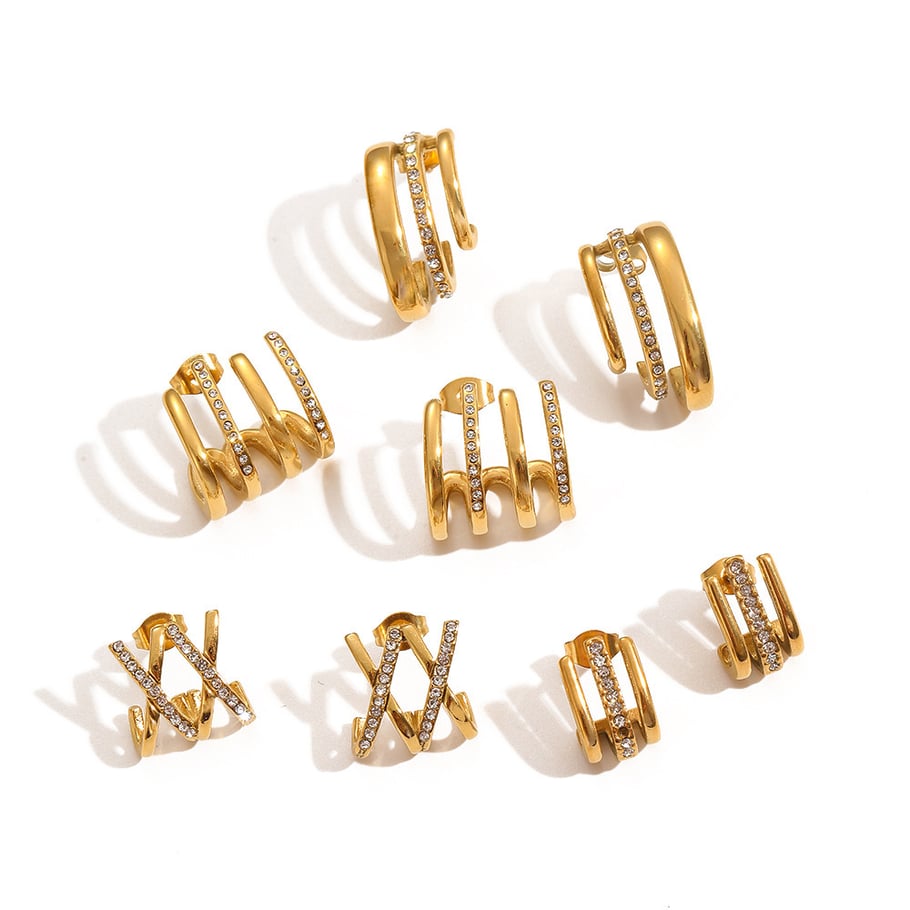 1 Paar leichte, geometrische Ohrstecker aus Edelstahl im Luxus-Stil, 18 Karat vergoldet Bild6