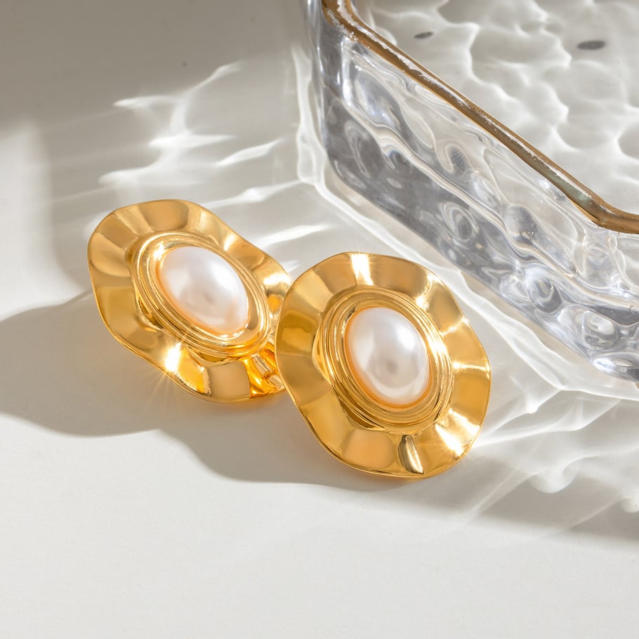 1 Pair Classic Series Retro Geometric Stainless Steel 18K Gold Plated Women Stud Earrings Picture4