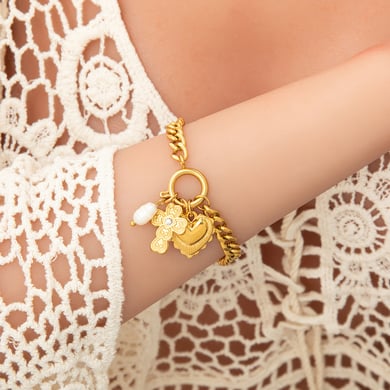 1 Stück Classic Series Daily Heart Edelstahl 18 Karat vergoldet Strass Damen Charm Armbänder h5 Bild12