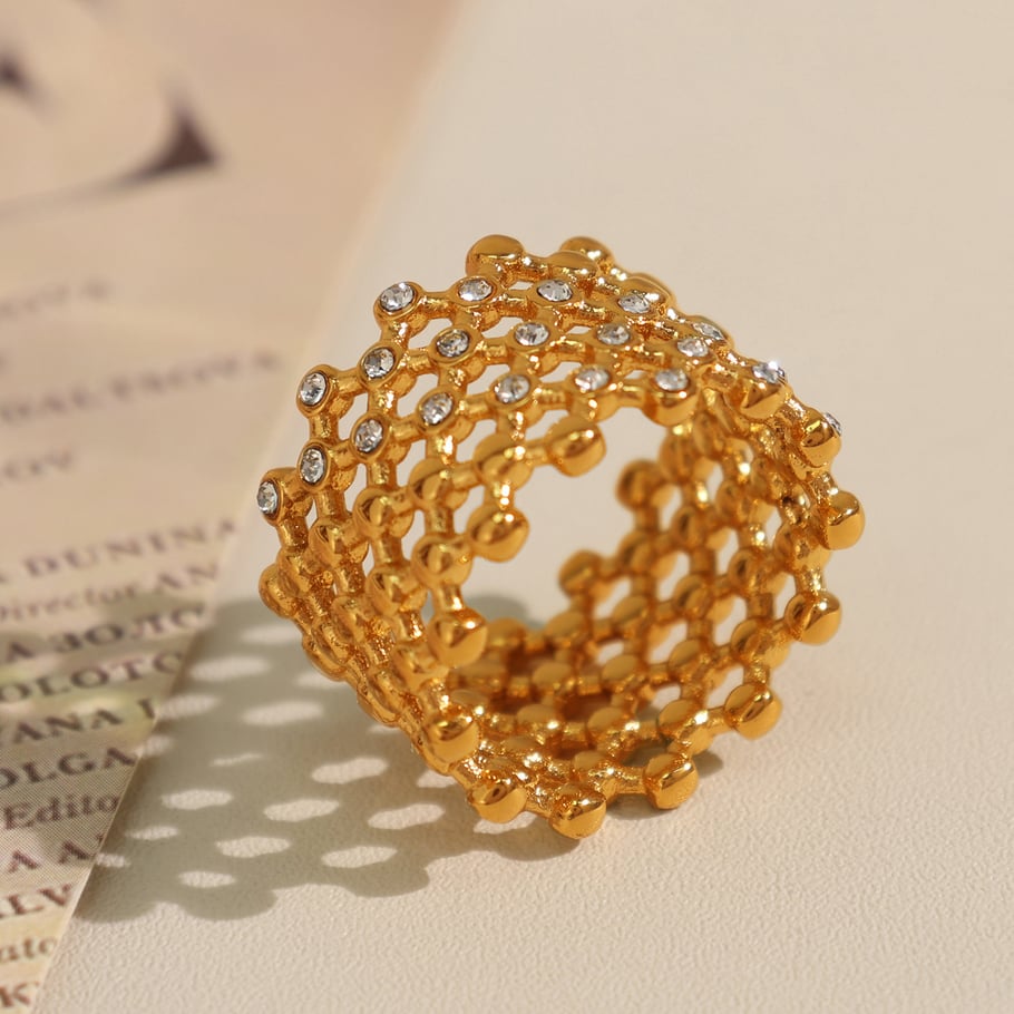 1 Pair Simple Series Retro Geometric Stainless Steel 18K Gold Plated Rhinestone Women Single Rings Picture4
