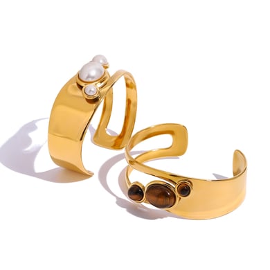 1 Piece Simple Series Elegant pearl Stainless Steel 18K Gold Plated Artificial Pearl Women Bangles h5 Picture9
