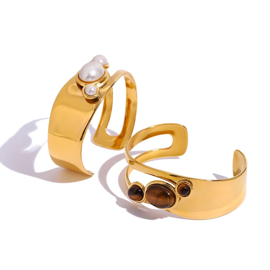 1 Piece Simple Series Elegant pearl Stainless Steel 18K Gold Plated Artificial Pearl Women Bangles Picture9