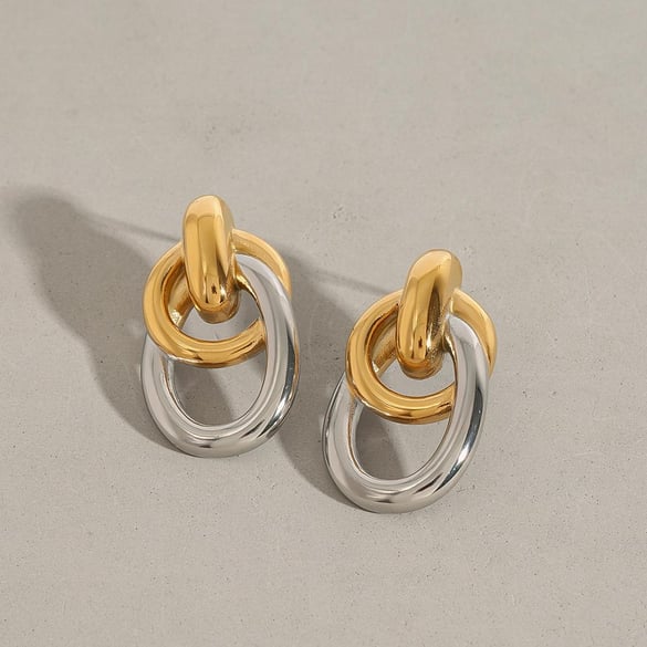 1 Pair Exquisite Series Casual Annular Stainless Steel Gold & Silver Color Women's Stud Earrings