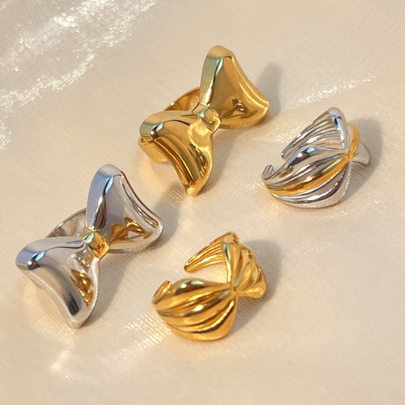 1 pezzo semplice serie retrò fiocco nodo acciaio inossidabile colore oro anelli regolabili da donna 2