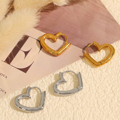 1 Pair Simple Series Simple Heart Stainless Steel 18K Gold Plated Women Hoop Earrings h5 Picture4