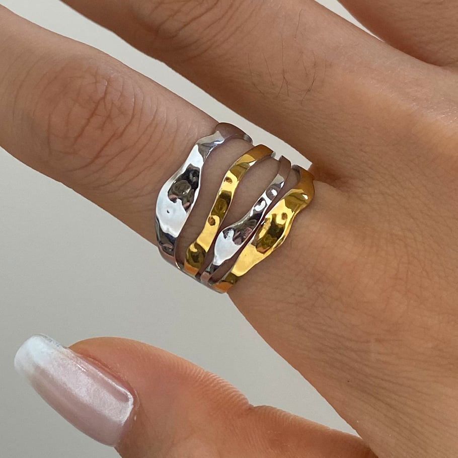 Anillos individuales para mujer de acero inoxidable color dorado, serie simple, estilo Ins, 1 pieza Imagen6
