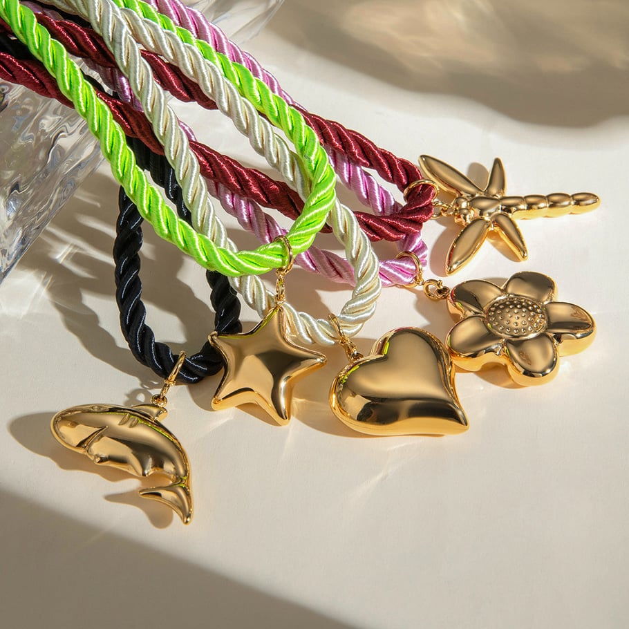 Collier pendentif dauphin brillant en acier inoxydable or 18 carats personnalisé transfrontalier Amazon, corde épaisse noire, vente en gros de bijoux Image2