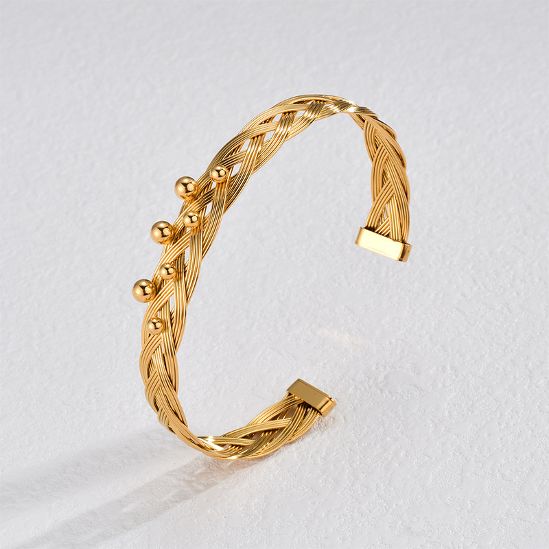 Bracelet femme rétro géométrique en acier inoxydable plaqué or 18 carats, série romantique, 1 pièce Image3