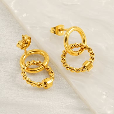 1 Pair Retro Daily Style Twist Shape Stainless Steel 18K Gold Plated Women's Stud Earrings h5 Picture5