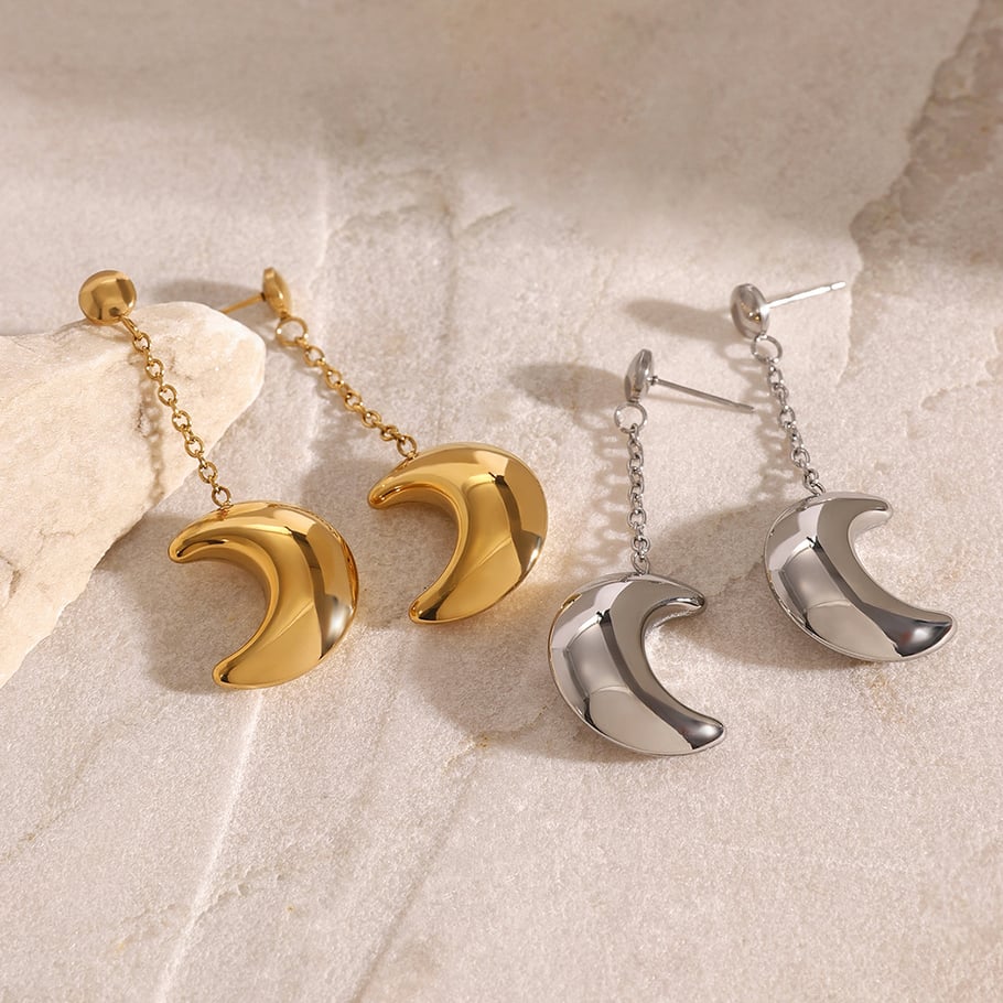 1 Pair Simple Series Simple Sun/Moon Stainless Steel 18K Gold Plated Women Drop Earrings Picture8