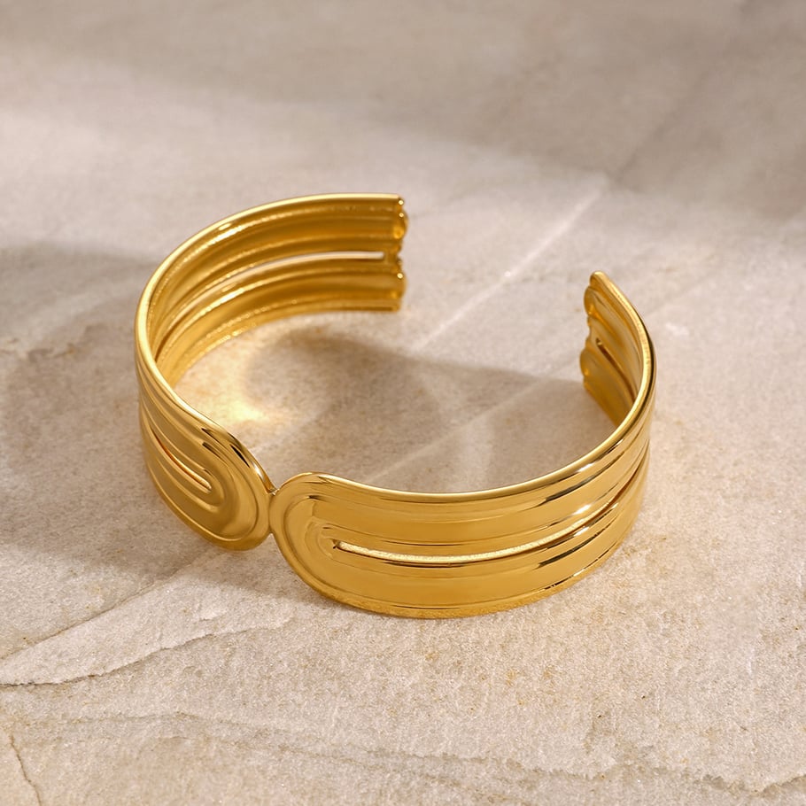 1 Piece Simple Series Retro Solid Color Stainless Steel 18K Gold Plated Women Bangles Picture4