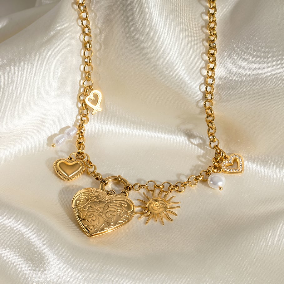 1 Piece Romantic Series Chic Heart Shape Sun Stainless Steel Gold Color Women's DIY Pendant Necklaces Picture4