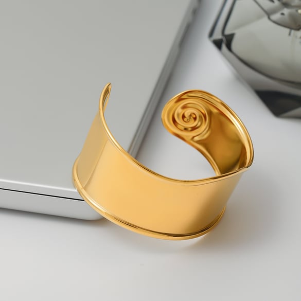 1 stuk eenvoudige serie in effen kleur roestvrij staal goudkleurige damesarmbanden 2