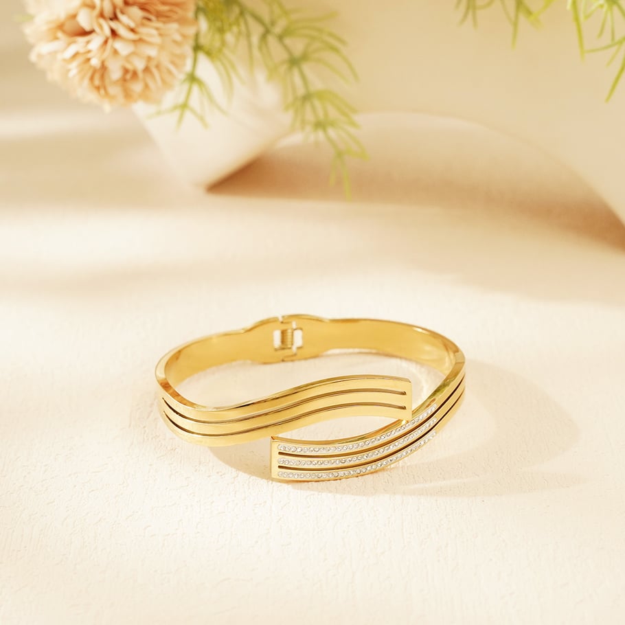 1 Piece Stylish Series Classic Strip Stainless Steel Gold Color Women's Bangles Picture5