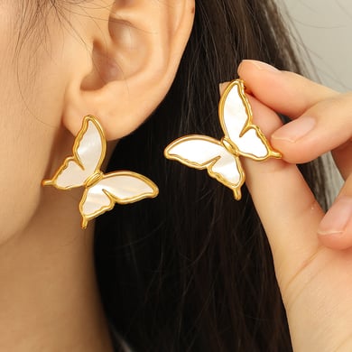 1 Pair Romantic Series Natural Butterfly Titanium Steel 18K Gold Color Plated Shell Women's Stud Earrings h5 Picture5