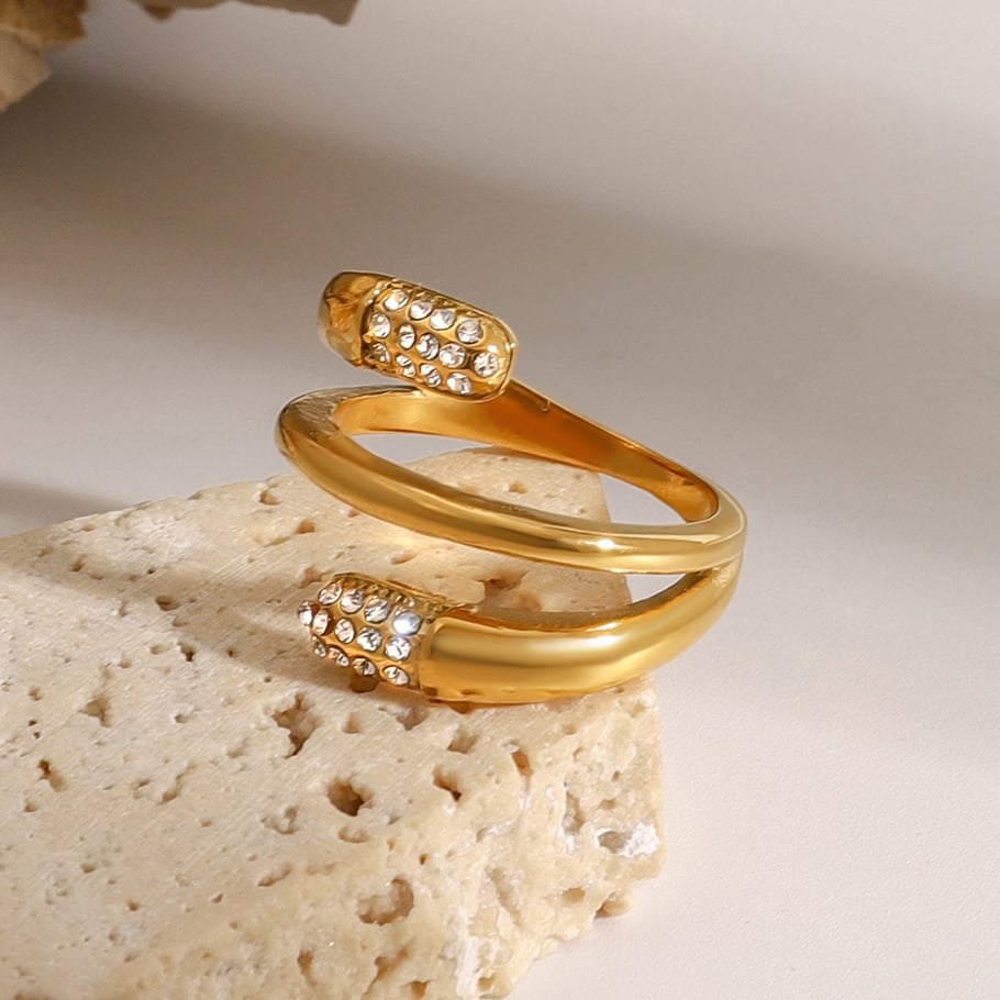 1 Pair Simple Series ins style Annular Stainless Steel 18K Gold Plated Rhinestone Women Single Rings Picture3