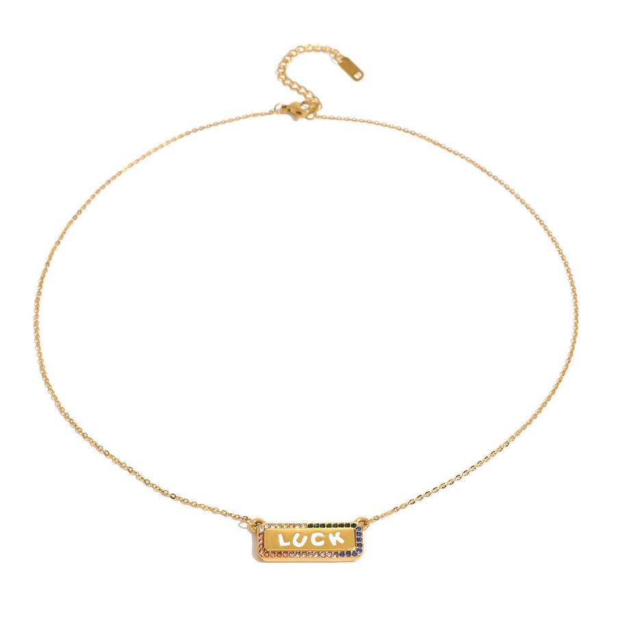 1 Piece Simple Series Casual Letter Stainless Steel 18K Gold Plated Rhinestone Women Pendant necklaces Picture5