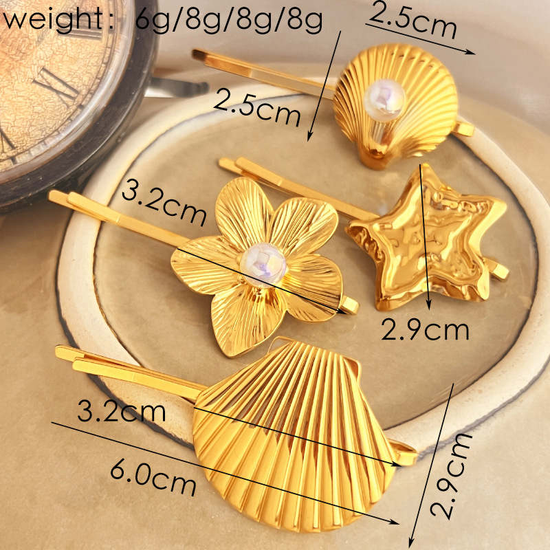 1 pieza de pinzas para el cabello de mujer con perlas artificiales de color dorado de acero inoxidable con forma de tortuga retro de serie simple Imagen6