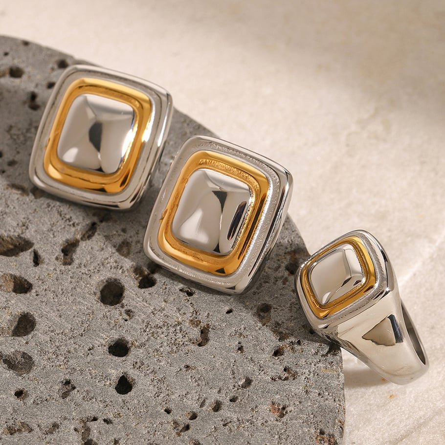 1 Pair Simple Series Simple quadrilateral Stainless Steel 18K Gold Plated Women Stud Earrings Picture4