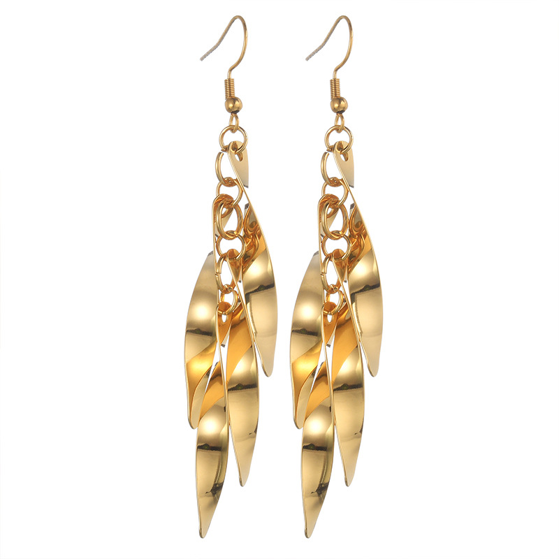 1 paire de boucles d&#39;oreilles pendantes rétro à pampilles en acier inoxydable plaqué or 18 carats pour femme, série ethnique Image4