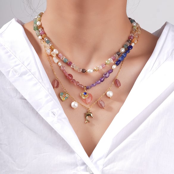 1 stuk romantische serie elegante hart roestvrij staal goudkleurige natuurlijke steen dames hanger kettingen