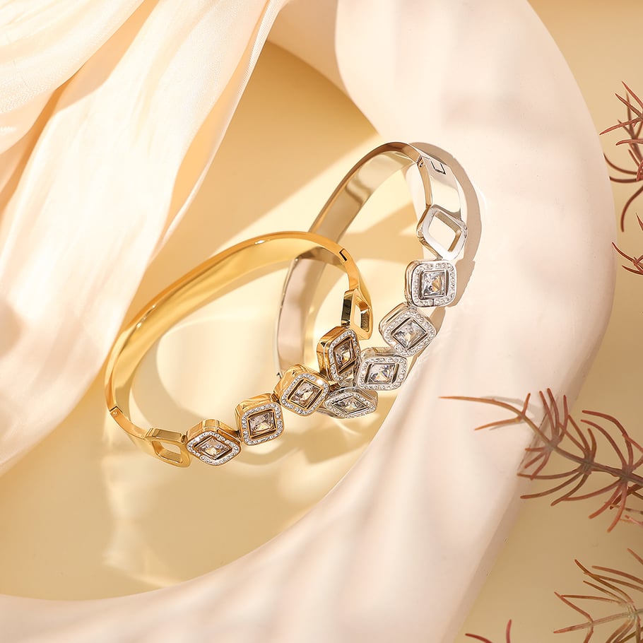 1 Piece Luxurious Series Elegant Square Stainless Steel Gold Color Women's Bangles Picture4