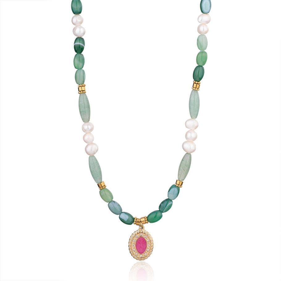 1 Piece Sophisticated Series Elegant Eye Stainless Steel Gold Color Green Crystal Women's Beaded Necklaces Picture8
