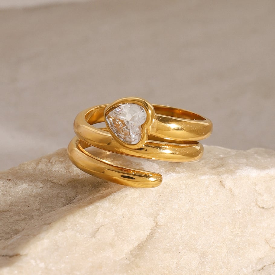1 Pair Simple Series Casual Heart Stainless Steel 18K Gold Plated Zircon Women Single Rings Picture4