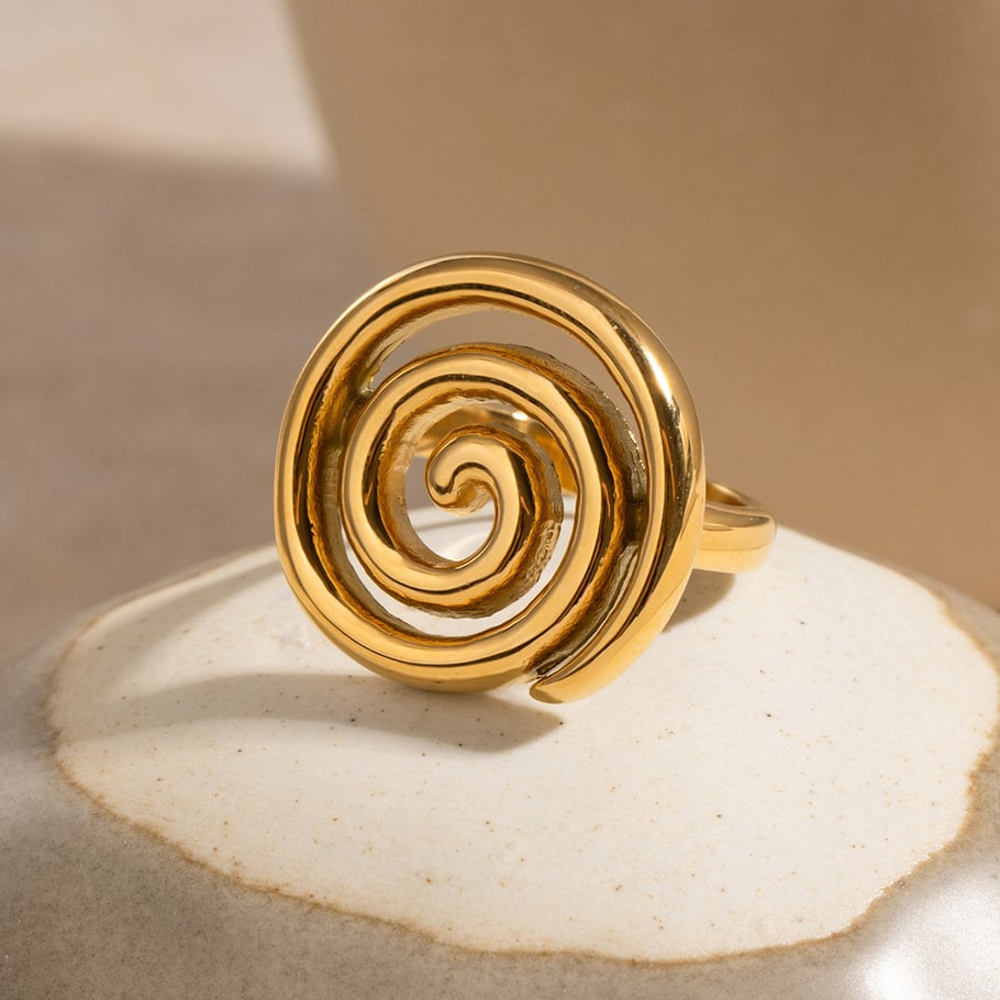 1 paar eenvoudige serie casual geometrische roestvrij staal 18K vergulde dames enkele ring Afbeelding6