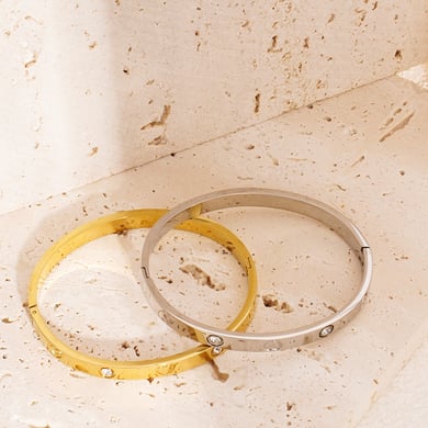 1 Stück Klassische Serie Einfache Geometrische Edelstahl Gold Farbe Damen Armreifen h5 Bild6