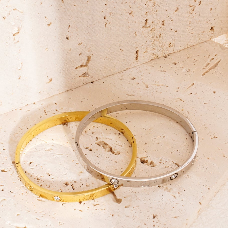 1 Stück Klassische Serie Einfache Geometrische Edelstahl Gold Farbe Damen Armreifen Bild6