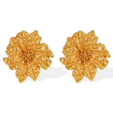 1 Pair Romantic Series Retro Flower Stainless Steel 18K Gold Plated Women Stud Earrings h5 Picture4
