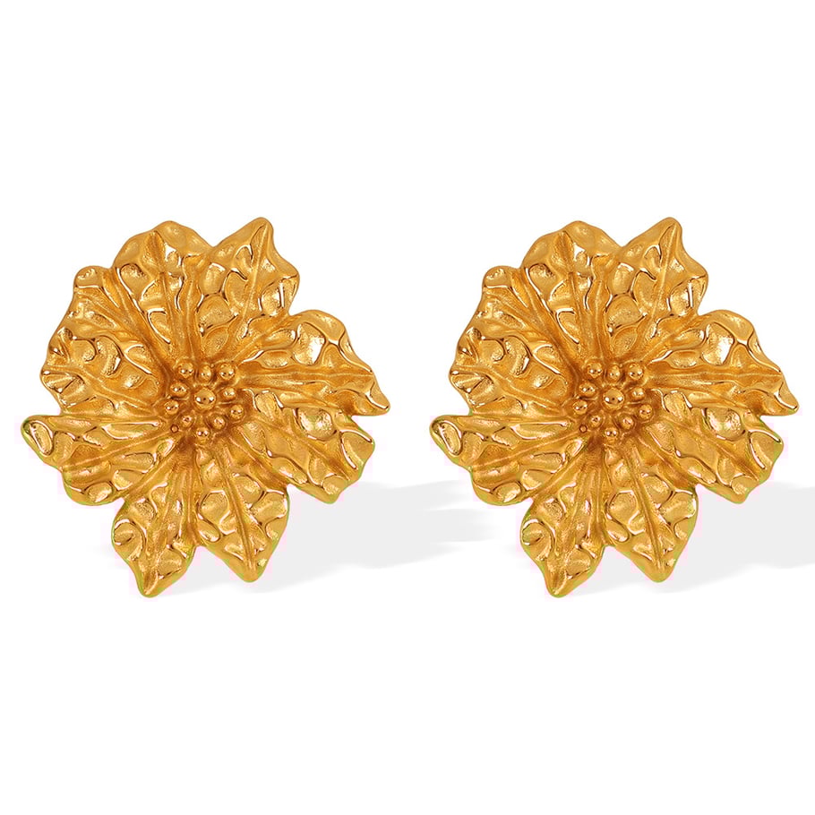 1 Pair Romantic Series Retro Flower Stainless Steel 18K Gold Plated Women Stud Earrings Picture4